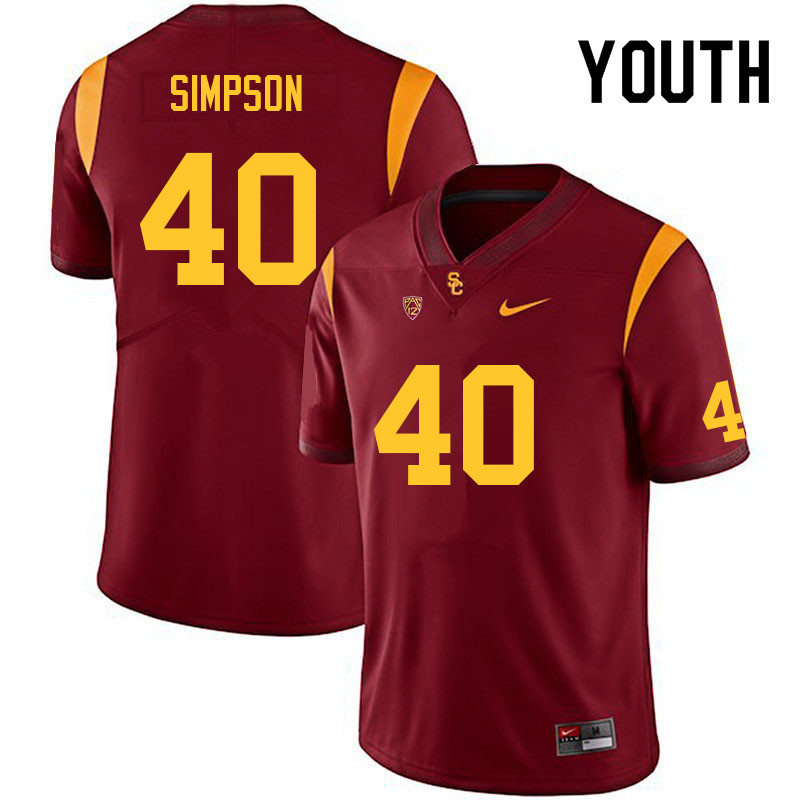 Youth #40 L Simpson USC Trojans College Football Jerseys Sale-Cardinal